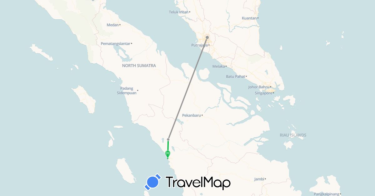 TravelMap itinerary: driving, bus, plane in Indonesia, Malaysia (Asia)